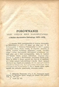 Malinowski Lucjan - Porównanie kilku ustępów Biblii Szaroszpatackiej z tekstem staroczeskim Zabłockiego (1476-1478)