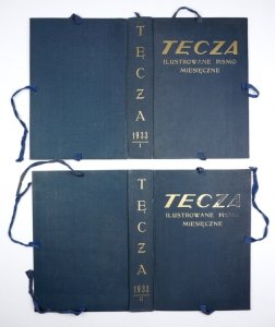 [TEKI na rocznik ilustrowanego pisma Tęcza 1933]. Dwie teki płócienne ze złoceniami na licu oprawy oraz na grzbiecie