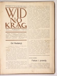 WIDNOKRĄG. Pismo tygodniowe. Red. i wyd. Wincenty Rzymowski. Warszawa. 1915.