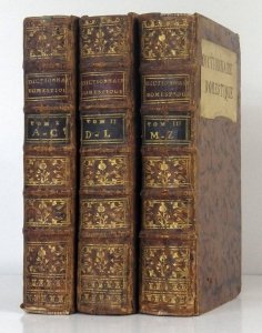 DICTIONNAIRE domestique portatif, contenant toutes connoissances relatives á l'Oeconomie domestique & rurale; ou l'on détaille les différentes branches de l'Agriculture, le maniere de soignerles Chevaux [...] Trzytomowy słownik gospodarczy.  XVIII w