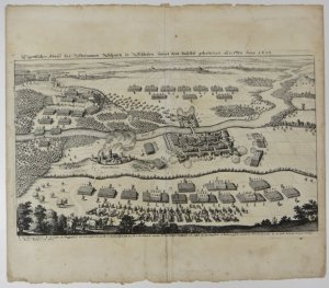[ŚCINAWA]. Eigentlicher Abriss der Steinawer Schantz in Schlesien, sampt dem daselbst gehaltenen Treffen Anno 1633. Miedzioryt z akwafortą 20,6x34,9 cm.