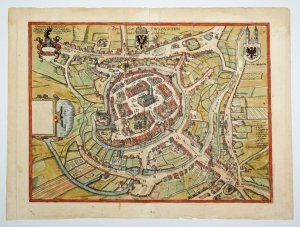 [ŚWIEBODZIN]. Die Stadt Swybvschin in nider Schlesien. Miedzioryt kolorowany form. 34,2x46,2 cm.