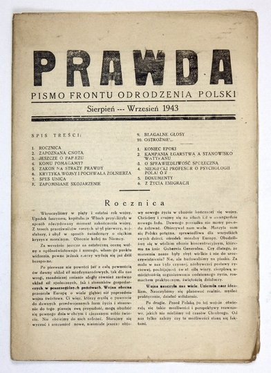 PRAWDA. Pismo Frontu Odrodzenia Polski. [R. 2, nr:] VIII-IX 1943.