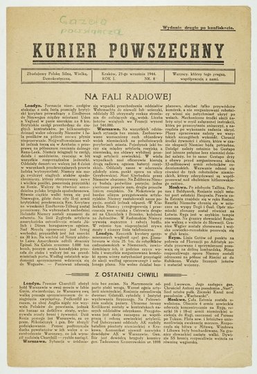 KURIER Powszechny.  R. 1, nr 8: 27 IX 1944. 