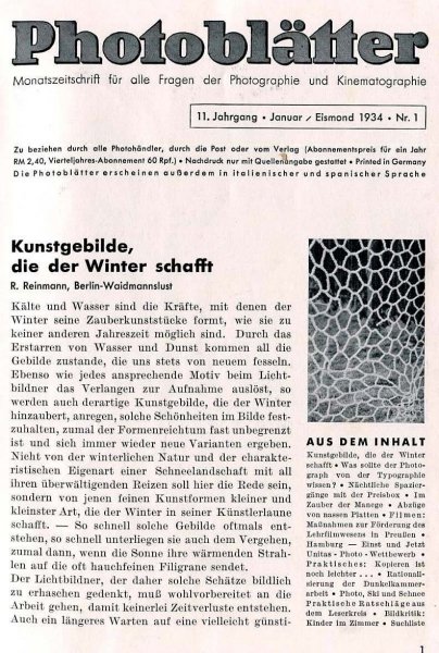 AGFA Photoblätter. Jg. 11, nr 1-6: I-XII 1934. 