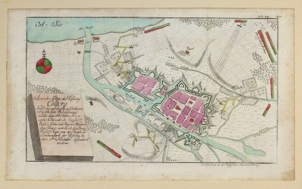[KOŁOBRZEG]. Accurater Plan der Vestung Colberg. Nebst der auf dieselbe geschehenen vergeblichen Belagerung [...] den 3. Oct. A 1758 [,...] bis den 2. November. Miedzioryt kolorowany form. 17,7x30,6 cm.
