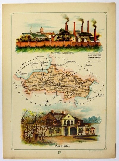 [POWIAT kutnowski, Gub. warszawskiej] - mapa z Atlasu geograficznego illustr. Królestwa Polskiego J. M. Bazewicza wydanego w Warszawie w 1907