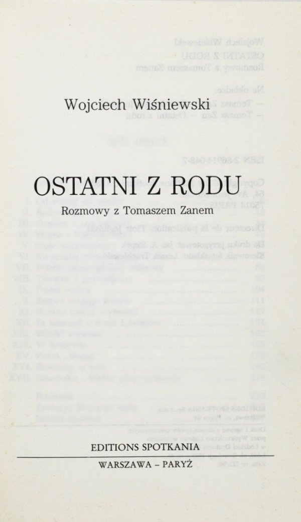 Wiśniewski Wojciech - Ostatni z rodu. Rozmowy z Tomaszem Zanem