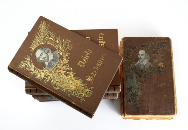 SHAKESPEARE William - Dzieła Wiliama Szekspira w przekładach J. Korzeniowskiego, St. Koźmiana, K. Ostrowskiego, J. Paszkowskiego, J. Kasprowicza, A. Langego, Ed. Porębowicza i St. Rossowskiego. Pod red. Henryka Biegeleisena. Wyd. II. T. 2-10 (w 7 wol.)