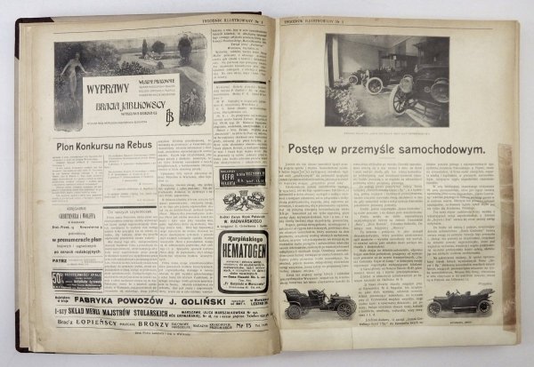 TYGODNIK Illustrowany. Pismo obejmujące ważniejsze wypadki spółczesne, życiorysy znakomitych ludzi, zbytki i pamiątki krajowe, podróże, powieści i poezye [...]. Warszawa. Nakł. J. Ungra.  R. 52, półrocze 1, nr 1 (og. zb. nr 2.669)-26 (og. zb. nr 2.694): 7