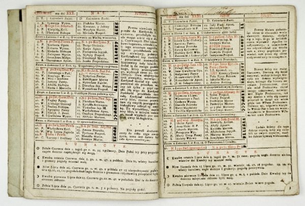 KALENDARZ polski, ruski i astronomiczno gospodarski na rok Pański 1825 po przestępnym pierwszy a po przybyszowym drugi mający dni 365. W którym znayduie się wiele ciekawych i każdemu Stanowi, a mianowicie Rolniczemu pożytecznych wiadomości. Podług układu 
