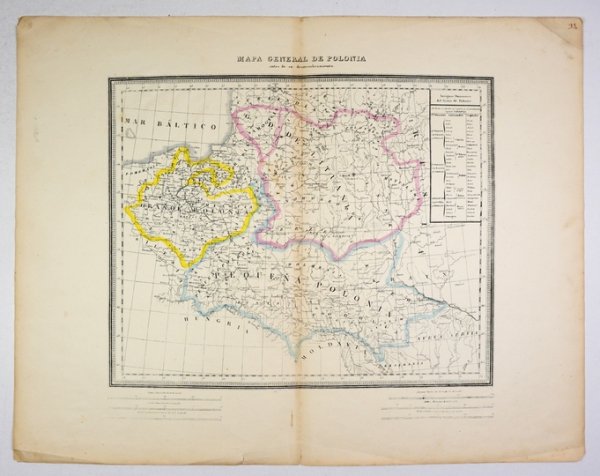 [POLSKA]. Mapa general de Polonia antes de su desmembramiento. Litografia kolorowana form. 27,2x33,8 na ark. 39,4x50,7 cm.