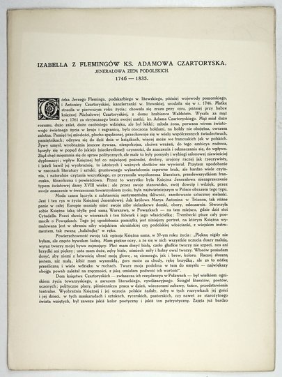 [CZARTORYSKA Izabella] Ks. Izabella z Flemingów Adamowa Czartoryska, jenerałowa ziem podolskich - heliograwiura na ark. 38x28 cm