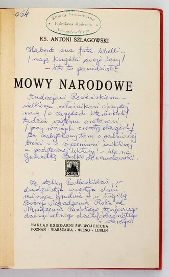 SZLAGOWSKI Antoni - Mowy narodowe.