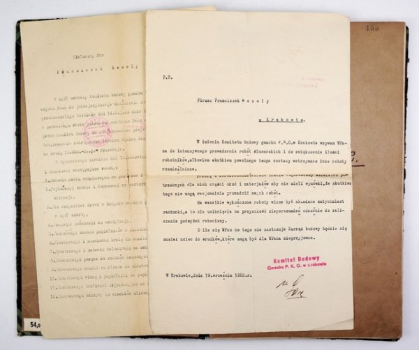 [KRAKÓW, Dom Pracowników PKO]. Dziennik budowy Domu Pracowników PKO w Krakowie u zbiegu ul. Zyblikiewicza i Librowszczyzna, z wpisami z okresu 10 V-3 IX 1924.