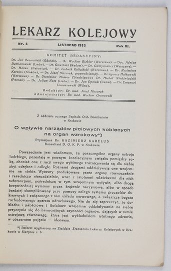 LEKARZ Kolejowy. Kwartalnik. Organ Zrzeszenia Lekarzy Kolejowych.{|br /|}R. 6, nr 4: XI 1933