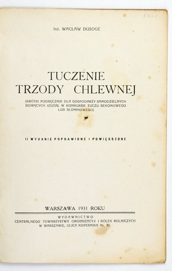 Dusoge Wacław- Tuczenie trzody chlewnej [...] II wydanie poprawione i powiększone