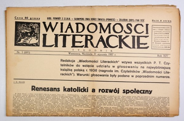 [Bruno Schulz] Wiadomości Literackie. R. 14, nr 5 (691): 31 I 1937. s. 8.