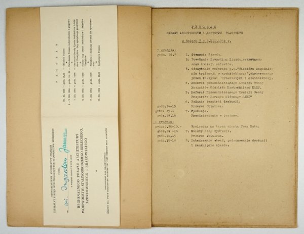 [NOWA HUTA] PROGRAM Narady Architektów i Artystów Plastyków w dniach 7-8. XII. 1954 r.