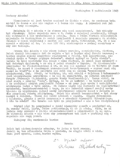 [WIENIAWA-DŁUGOSZOWSKI Bolesław]. Relacja dotycząca przyczyn i okoliczności śmierci Bolesława Wieniawy-Długoszowskiego 1 VII 1942 sporządzona przez jego siostrzeńca Adama Michalewskiego w 1978