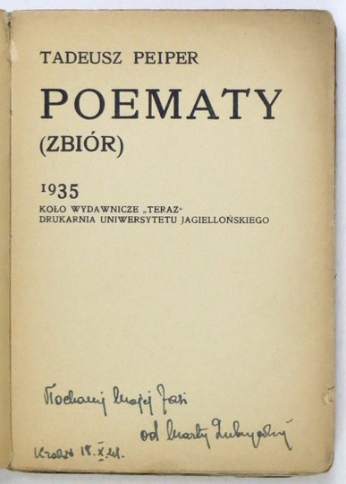 PEIPER Tadeusz - Poematy. (Zbiór).