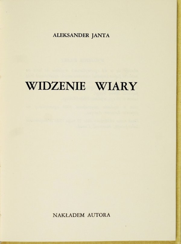 JANTA [POŁCZYŃSKI] Aleksander – Widzenie wiary