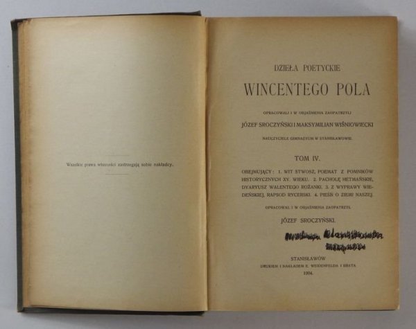 Pol Wincenty - Dzieła poetyckie ... Opracowali i w objaśnienia zaopatrzyli Józef Sroczyński i Maksymilian Wiśniowiecki. T.1-4