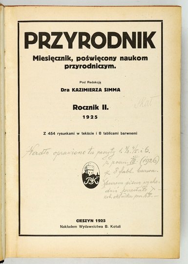 PRZYRODNIK. Miesięcznik, poświęcony naukom przyrodniczym.