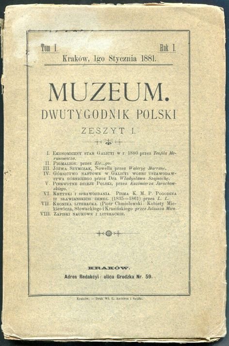 Muzeum. Dwutygodnik polski. R.1, t. 1., z. 1: 1. I 1881.