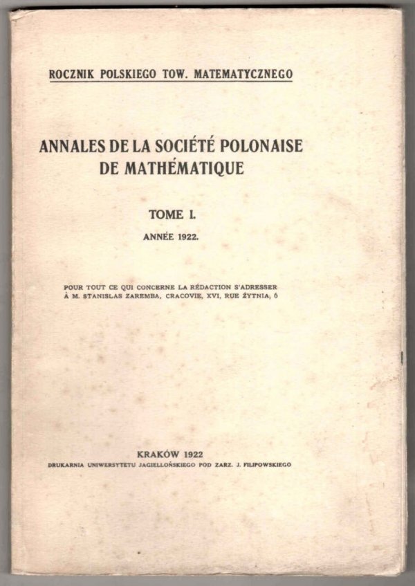 Rocznik Polskiego Tow. Matematycznego. Annales de la Societe polonaise de mathematique. T.1  - reprint lata 1960-te