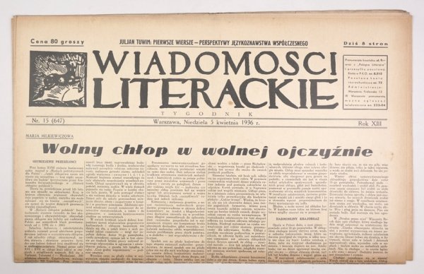 [Bruno Schulz] Wiadomości Literackie. R. 13, nr 15 (647): 5 IV 1936. s. 8.