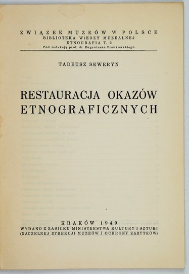 SEWERYN Tadeusz - Restauracja okazów etnograficznych.