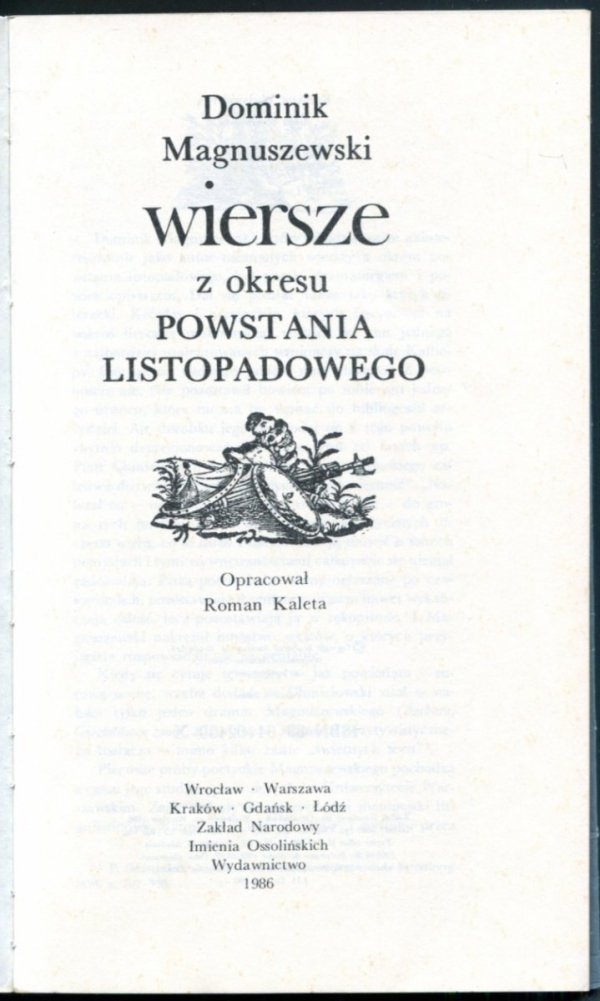Magnuszewski Dominik - Wiersze z okresu powstania listopadowego. Opracował Roman Kaleta