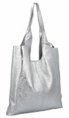 Torebka Skórzana Shopper Bag z Kosmetyczką Srebrna