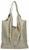 Torebka Skórzana Shopper Bag z Kosmetyczką Złota