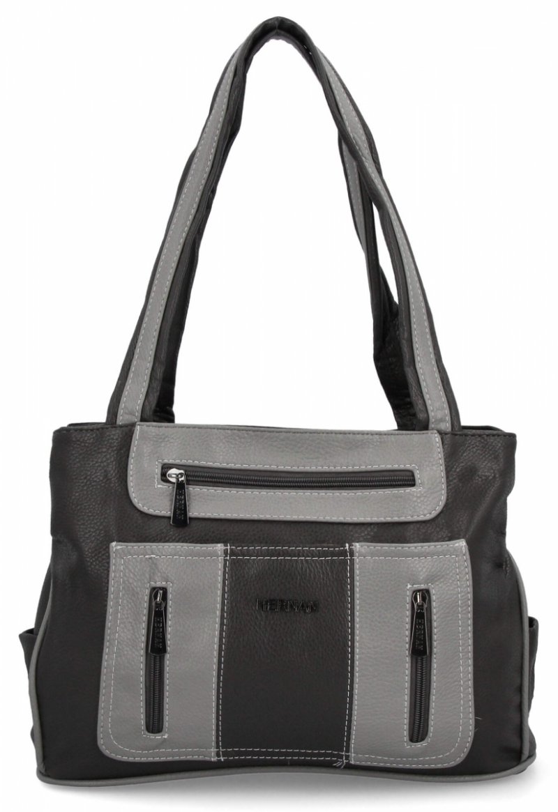 Dwukomorowa Torebka Damska Shopper Bag firmy Hernan Szara/Jasno Szara