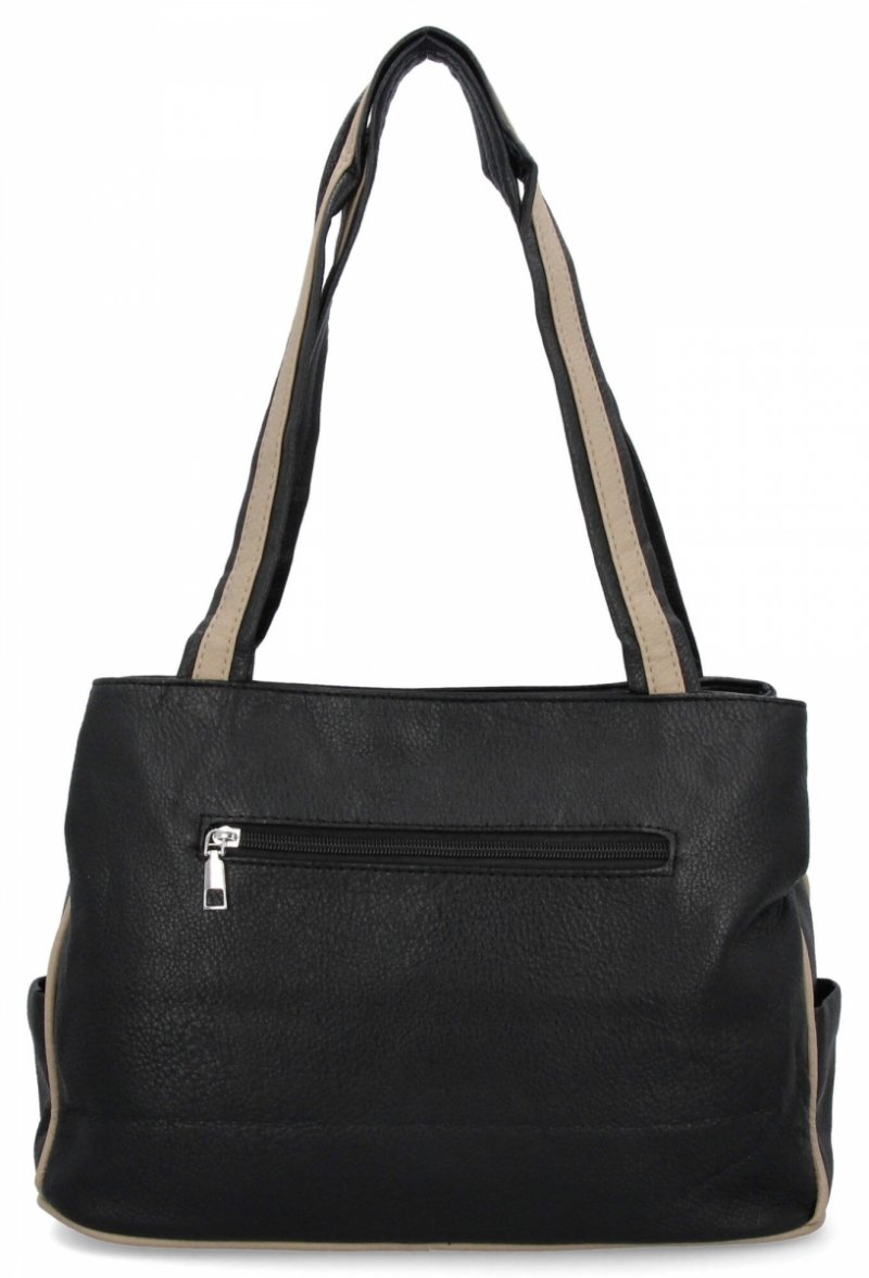 Dwukomorowa Torebka Damska Shopper Bag firmy Hernan Czarna/Beżowa