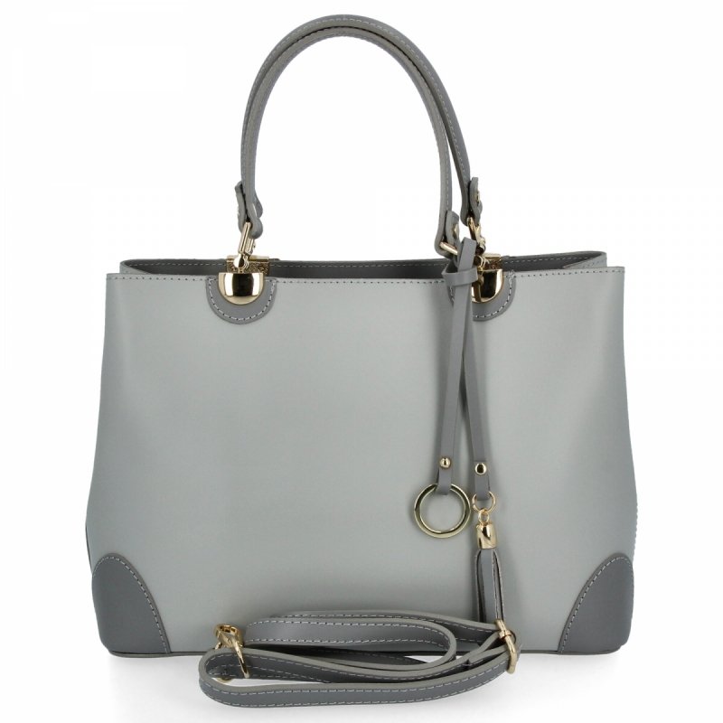 Włoska Torebka Skórzana Kuferek Jasno Szara