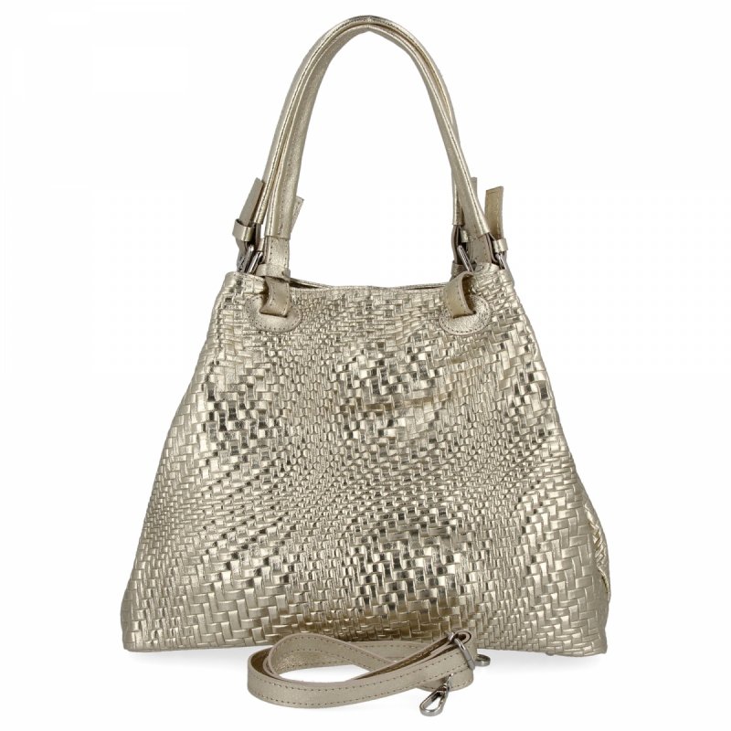 Stylowa Torebka Skórzana Shopper Bag Złota
