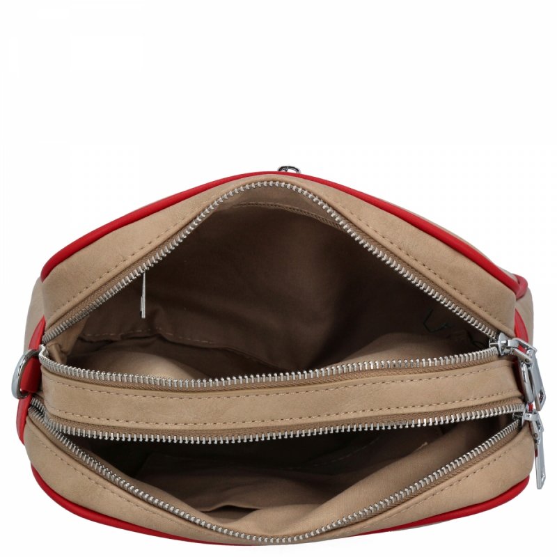 Dwukomorowa Torebka Listonoszka firmy Herisson Ciemno Beżowa/Czerwona