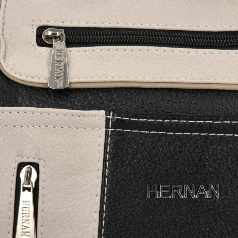 Dwukomorowa Torebka Damska Shopper Bag firmy Hernan Czarna/Beżowa