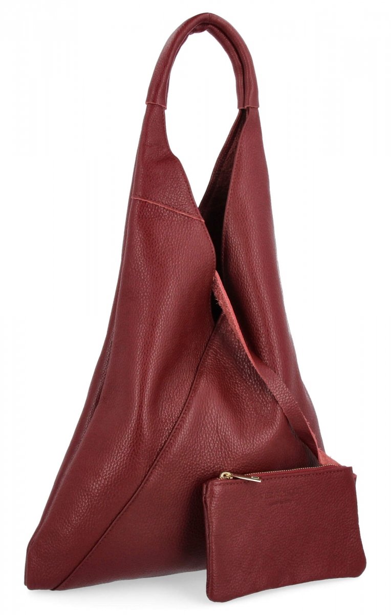 Torebka Skórzana Shopper Bag z Etui Ciemno Bordowa