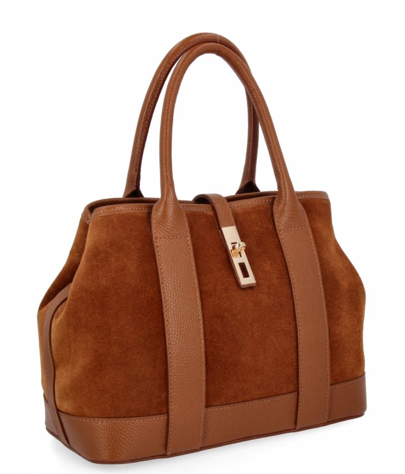 Torebka Skórzana Elegancki Kuferek Ruda