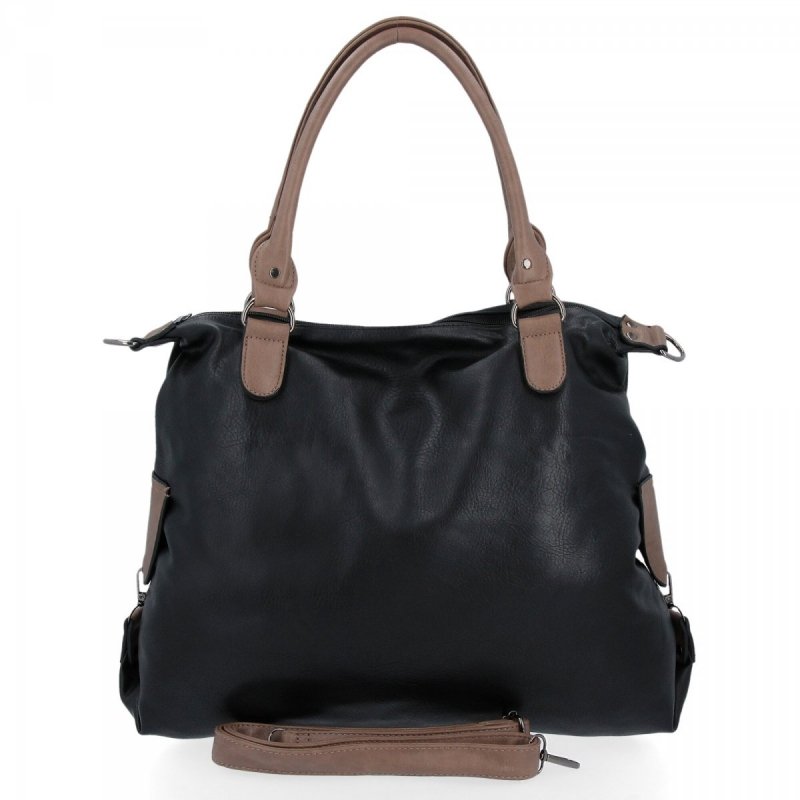 Duża Torebka Damska Shopper Bag XXL firmy Hernan Czarna/Ziemista