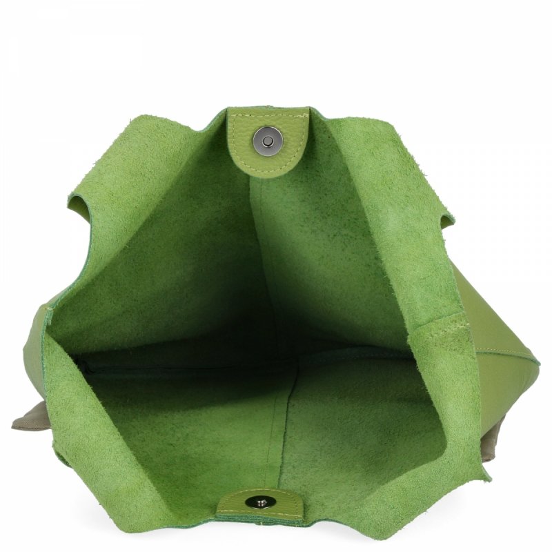 Torebka Skórzana Shopper Bag z Kosmetyczką Jasno Zielona