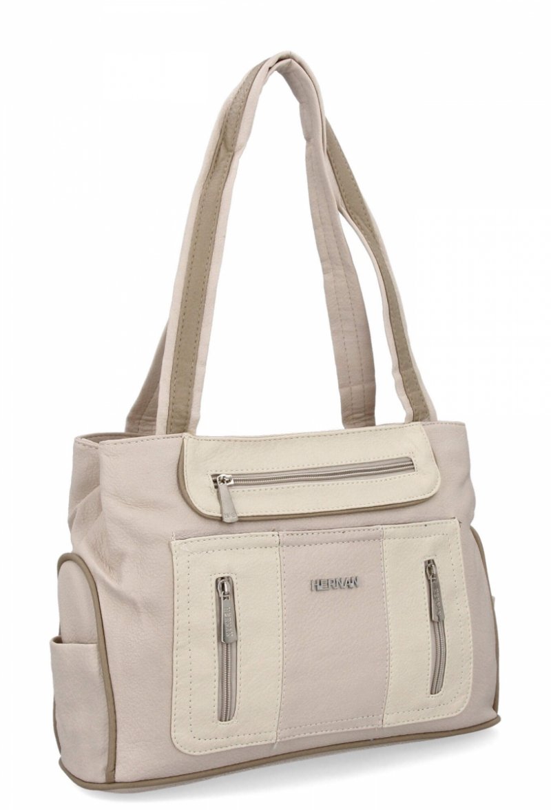 Dwukomorowa Torebka Damska Shopper Bag firmy Hernan Beżowa