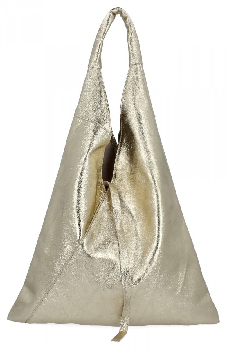 Torebka Skórzana Shopper Bag z Etui Złota