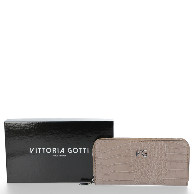 Skórzany Portfel Damski VITTORIA GOTTI Made in Italy Ziemisty