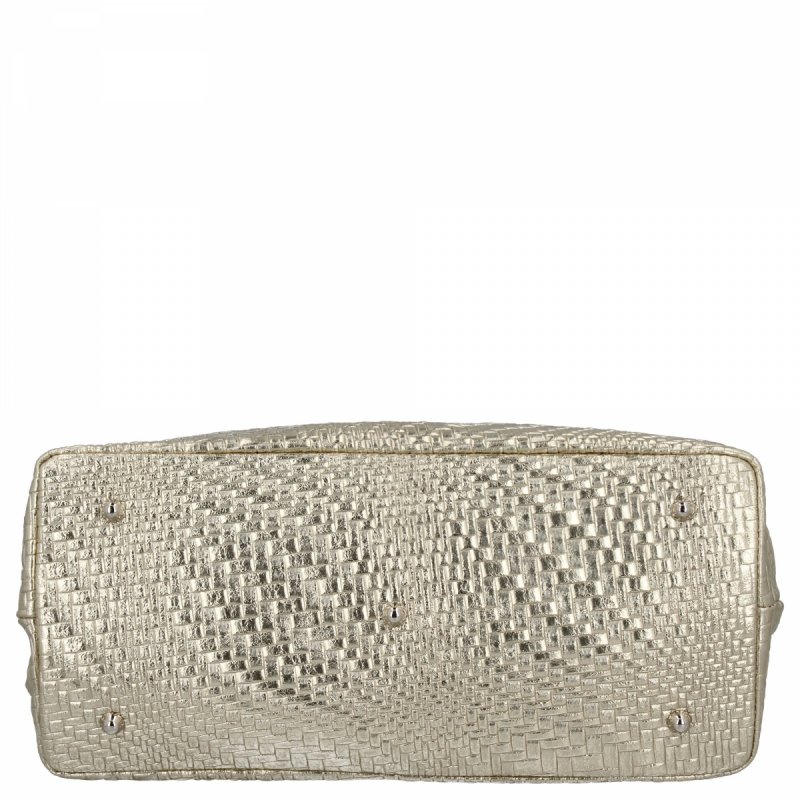 Stylowa Torebka Skórzana Shopper Bag Złota