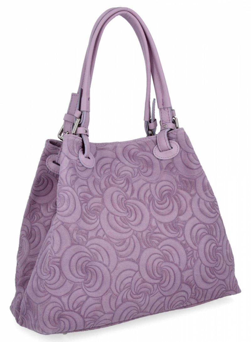 Modna Torebka Skórzana Shopper Bag Fioletowa